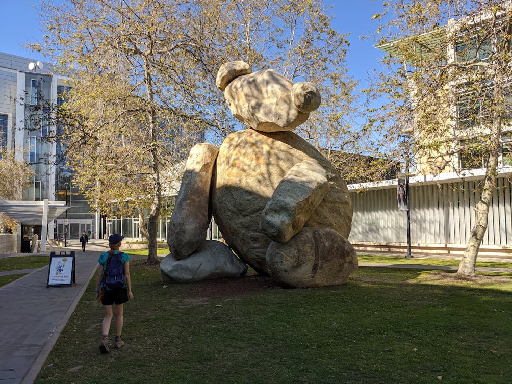 Giant teddy bear rock sculpture at University of California, San Diego 