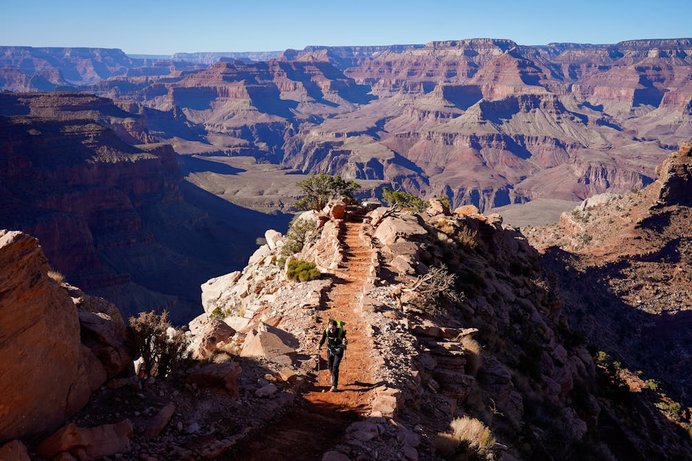 Woman hiking South Kaibab Trail in Grand Canyon