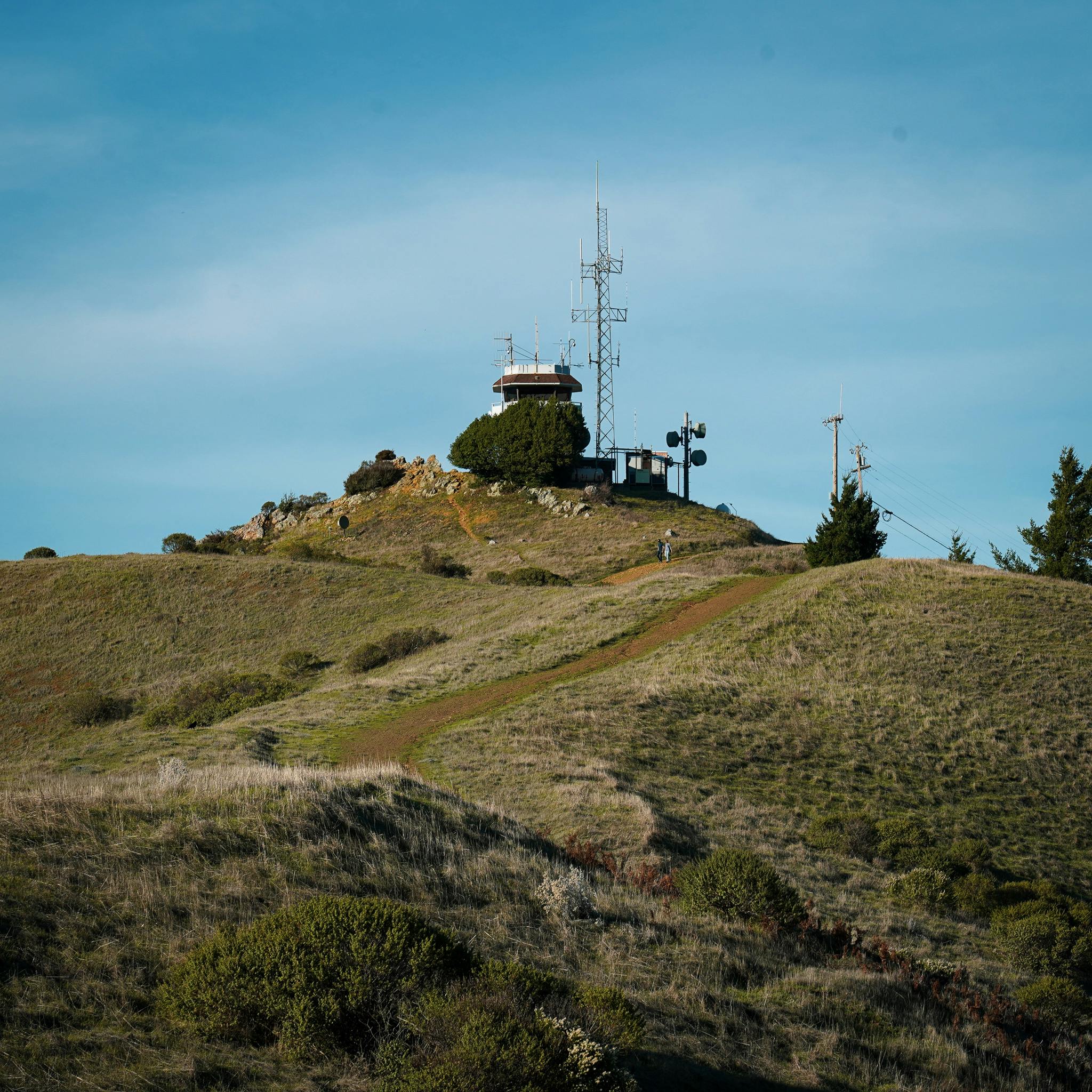 Towers and antennas atop Barnabe Peak in Samuel P Taylor State Park 