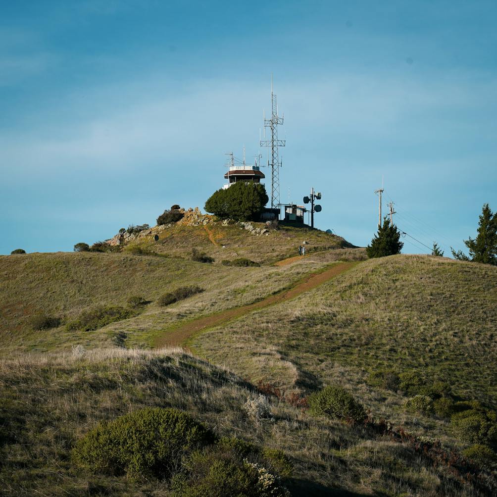 Towers and antennas atop Barnabe Peak in Samuel P Taylor State Park 