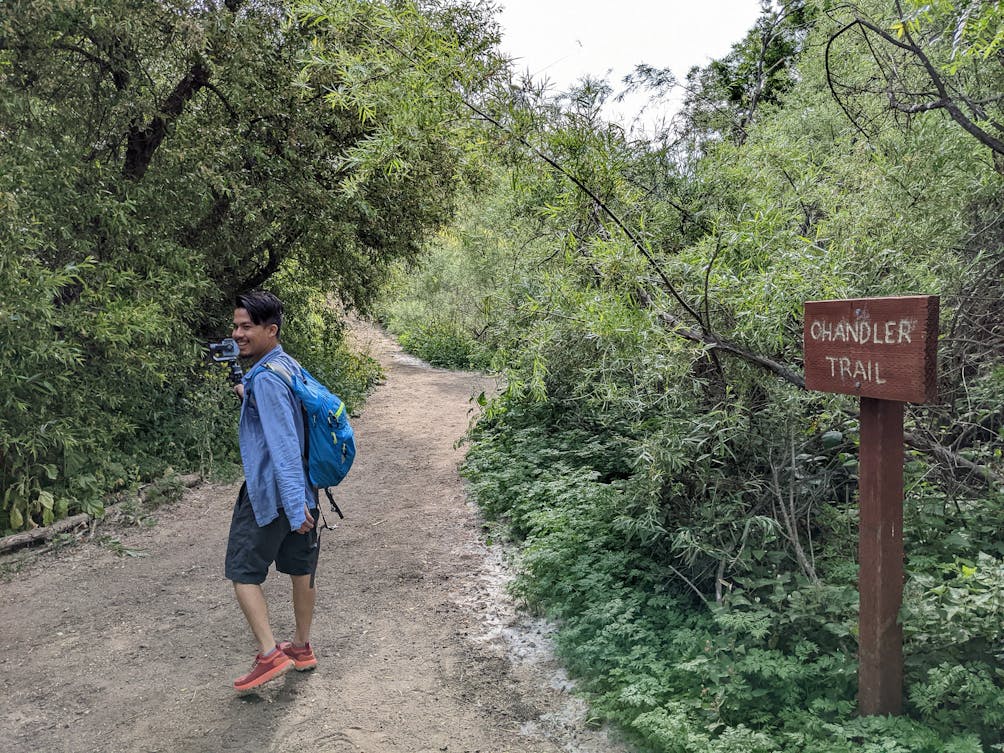 Hiker at George F Canyon Preserve in Ranchos Palos Verdes 
