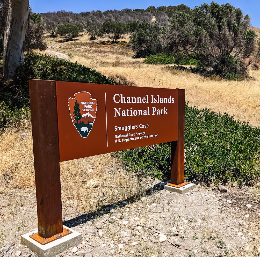 Channel Islands National Park official sign at Santa Cruz Island 