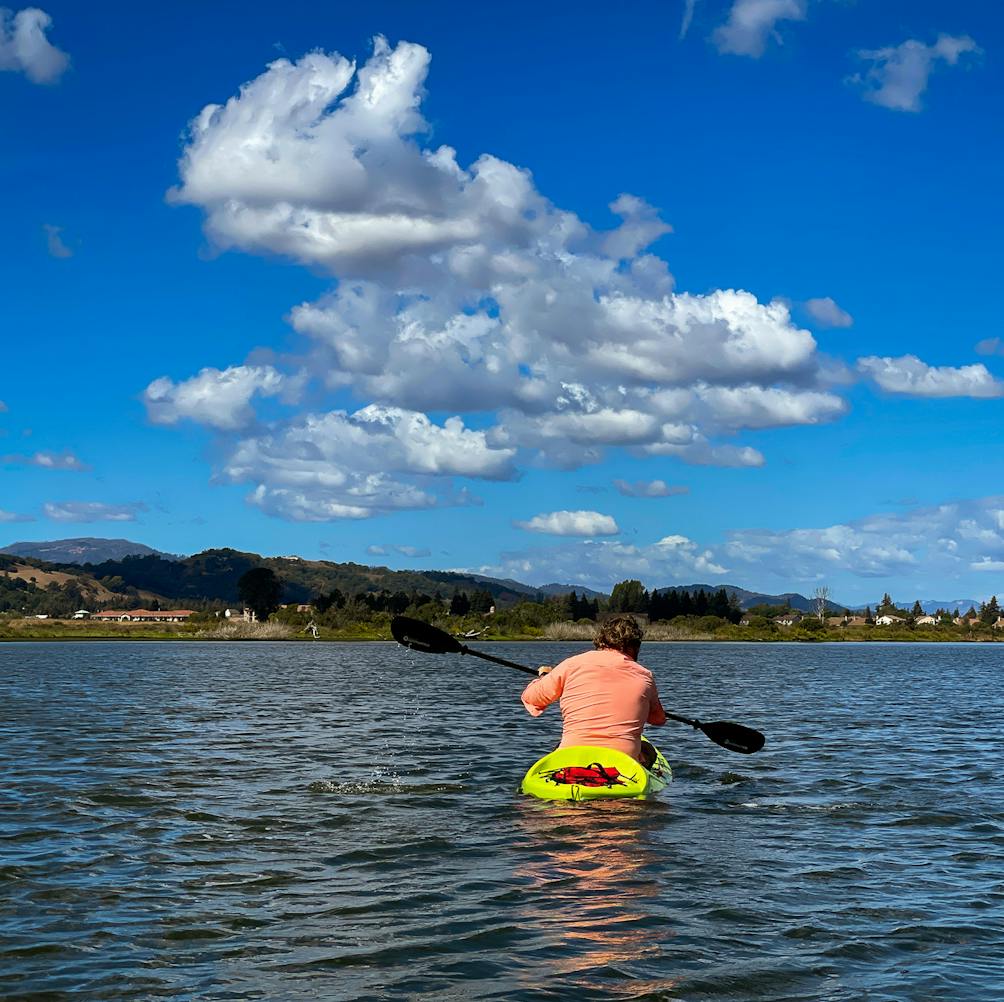 Kayak paddler on the Napa River via a Napa Valley Paddle adventure 