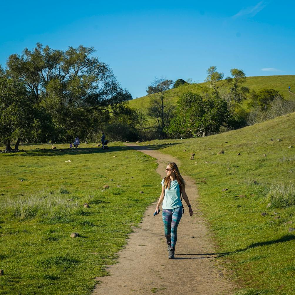 Hiker on the trail at Crane Creek Regional Park in Sonoma County 