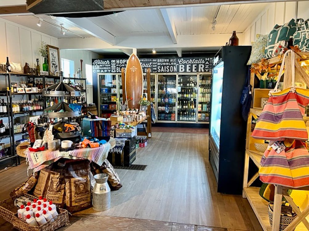 The General Store interior with a craft beer fridge at Dillon Beach Resort in Marin 