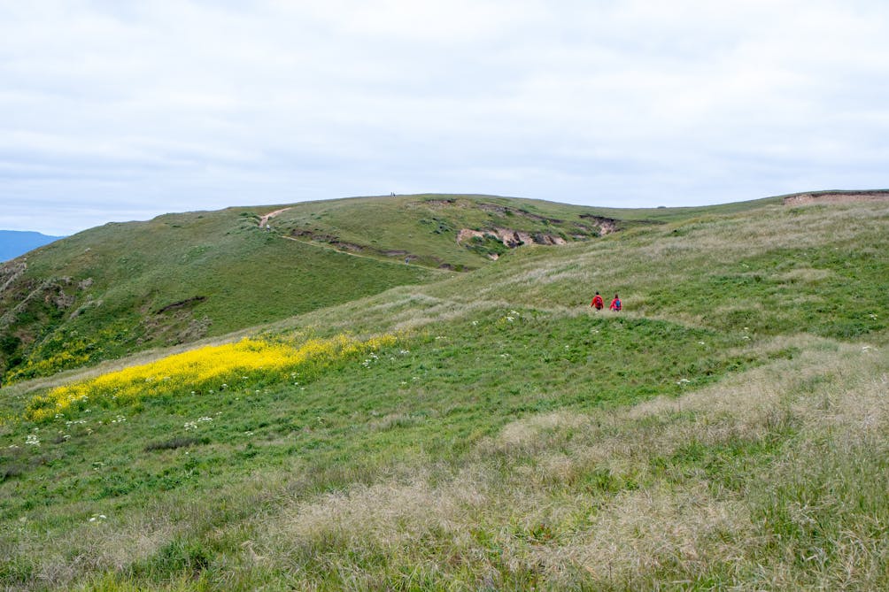 Hikers on the trail at Chimney Rock in Point Reyes National Seashore