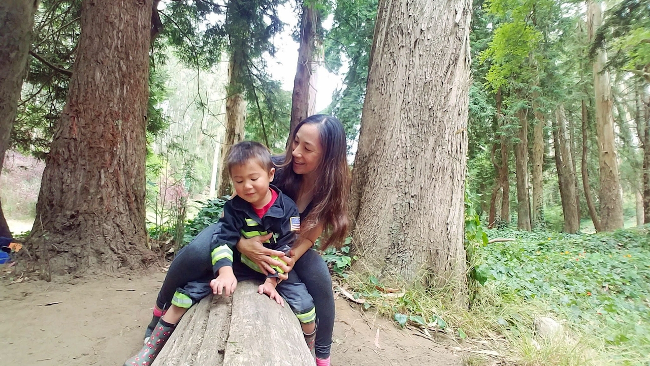 Woman and her child in Stern Grove in San Francisco 