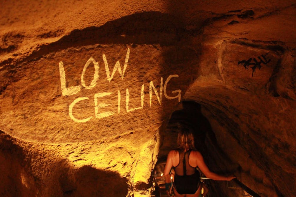 A Low Ceiling sign in Sunny Jim Cave La Jolla 