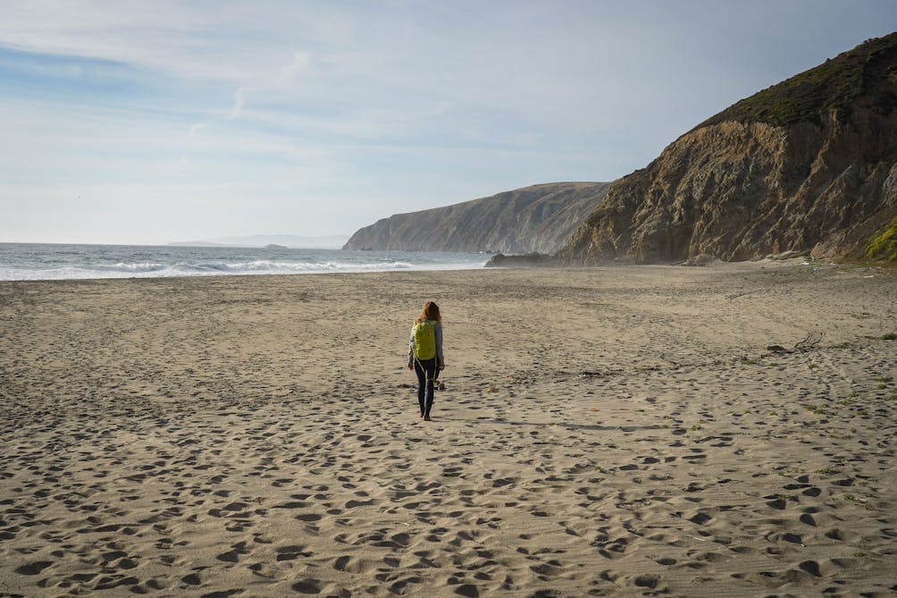 Person standing at McClures Beach in Point Reyes National Seashore 