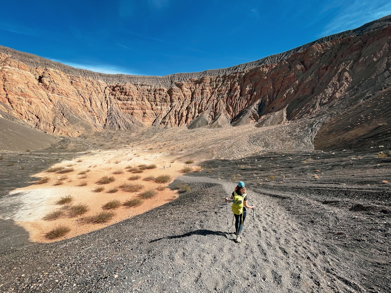 Woman at the bottom of Ubehebe Crater in Death Valley National Park 