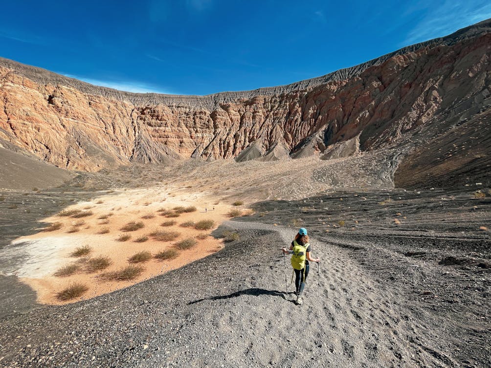 Woman at the bottom of Ubehebe Crater in Death Valley National Park 