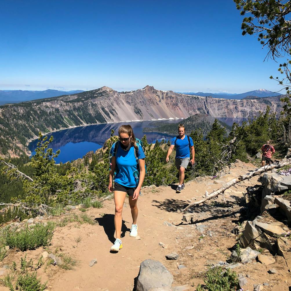 Hikers on the trail to Garfield Peak in Crater Lake National Park
