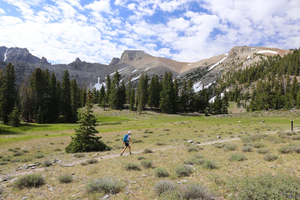 Hiker on a trail at Great Basin National Park Nevada 