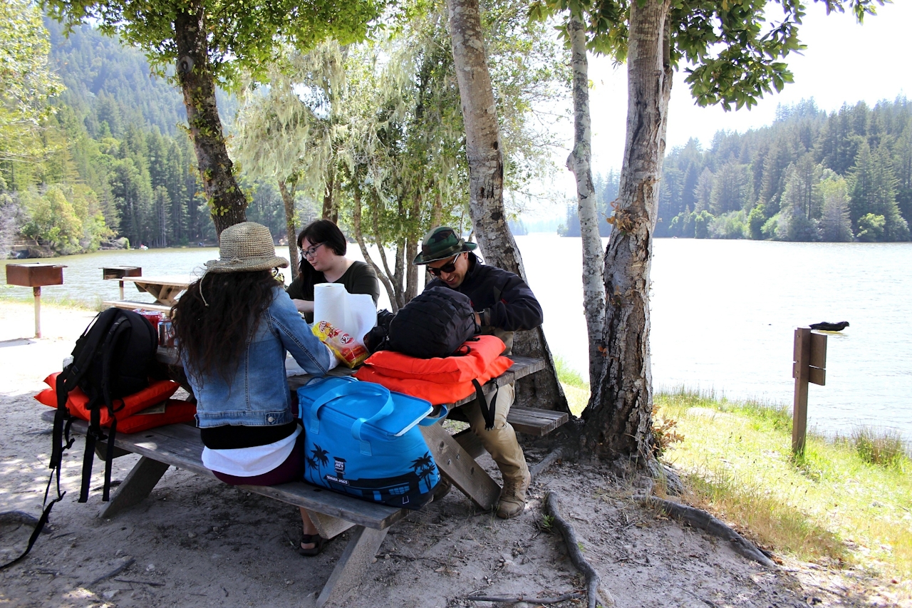 Picnickers at Clar Innis Island on Loch Lomond in the Santa Cruz Mountains 