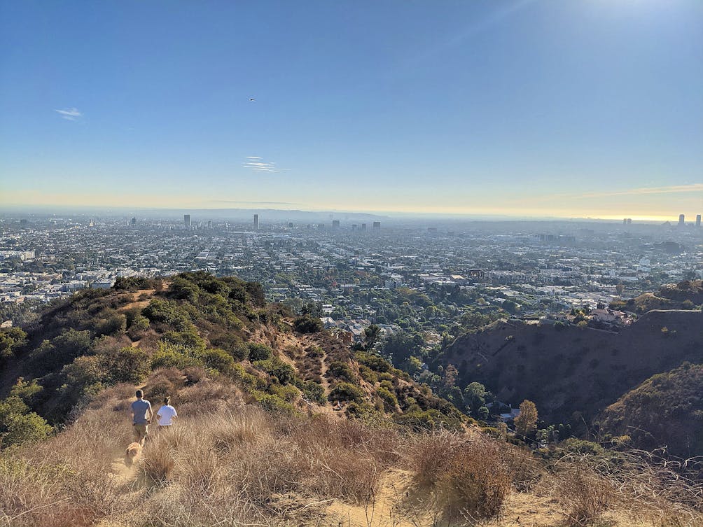 Hikers on the trail at Trebek Open Space in Los Angeles County 