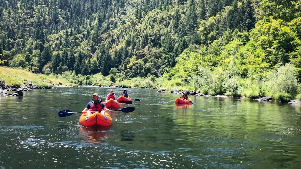 Inflatable kayak orange torpedo Rogue River