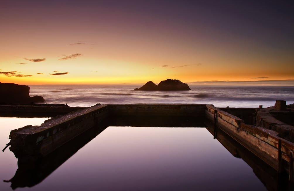 Sutro Bath ruins San Francisco at night full moon