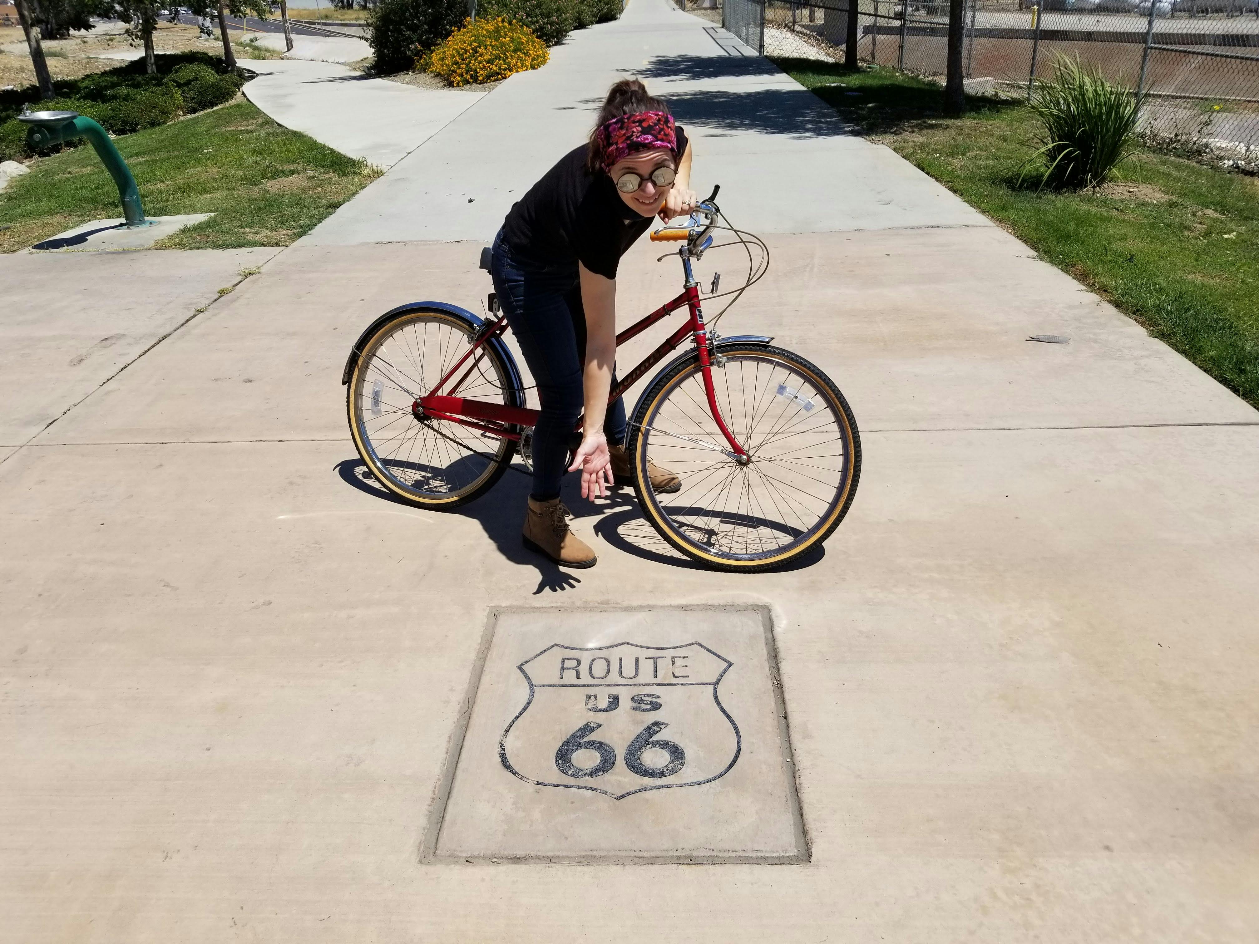 Woman bike riding The Pacific Electric Trail in Southern California