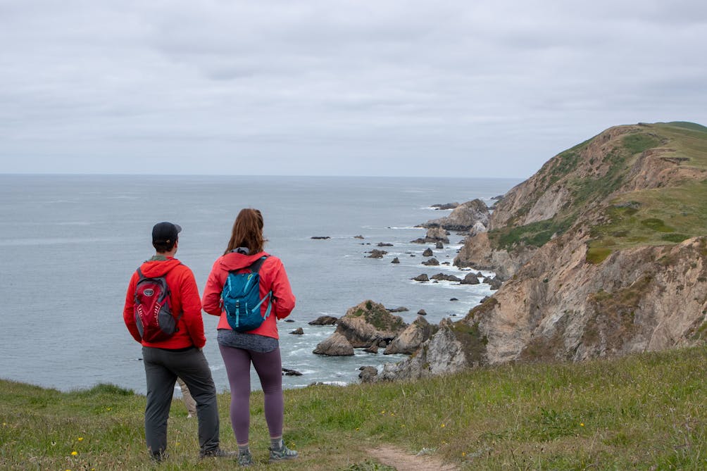 Hikers at Chimney Rock in Point Reyes National Seashore 