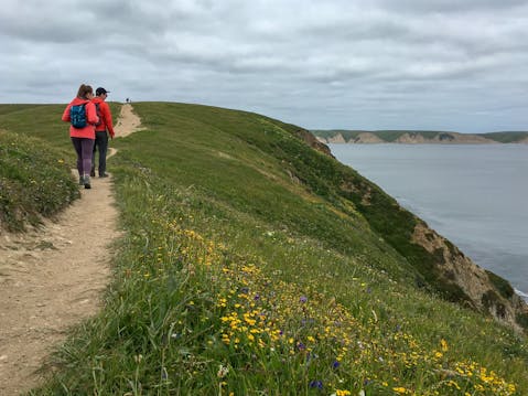 Hikers on the trail at Chimney Rock in Point Reyes National Seashore