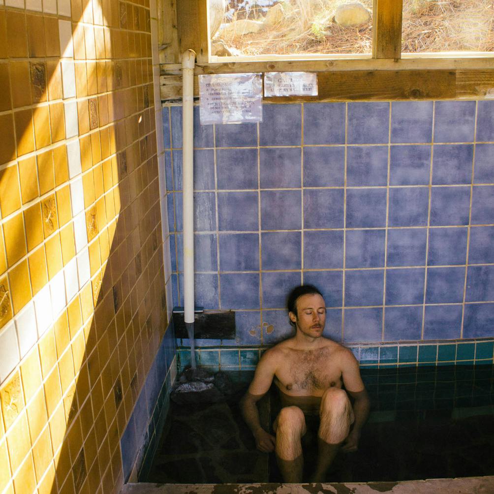 Man in hot spring in Reno Tahoe