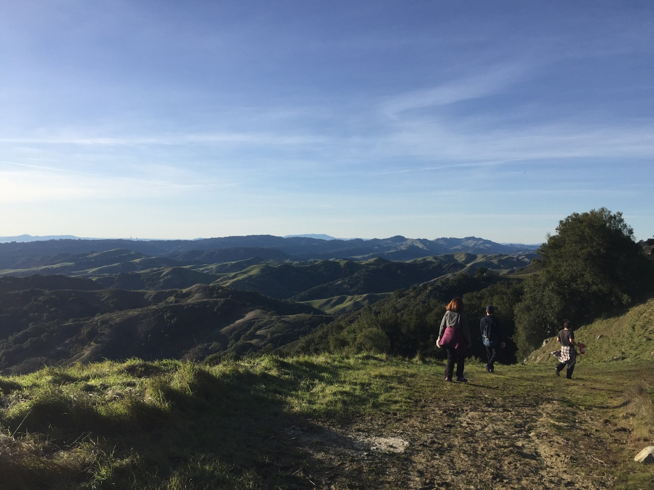 Hikers on a ridge trail at Las Trampas Regional Park in the East Bay 