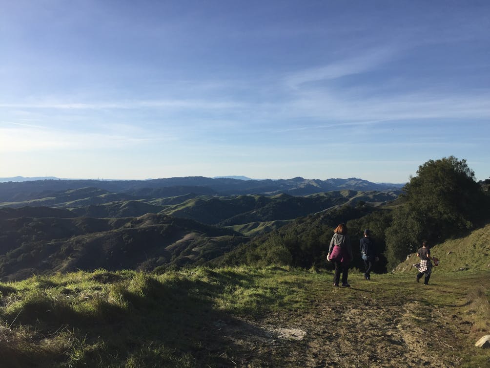 Hikers on a ridge trail at Las Trampas Regional Park in the East Bay 