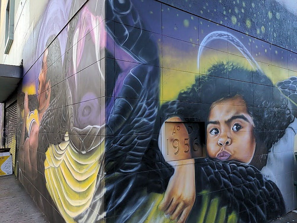 Mural honoring Gianna and Kobe Bryant in downtown Los Angeles