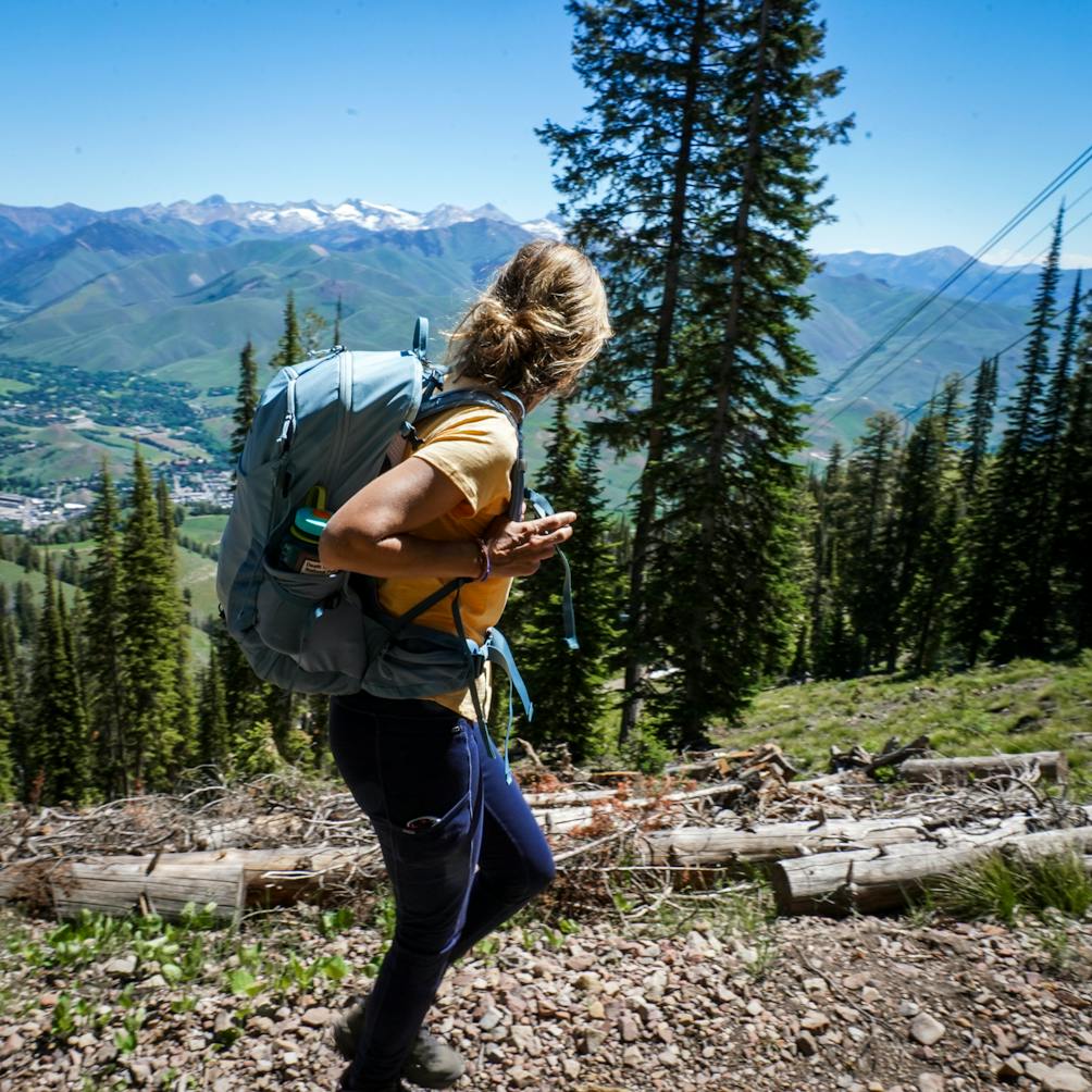 Hiker at Bald Mountain Summit in Sun Valley Idaho 