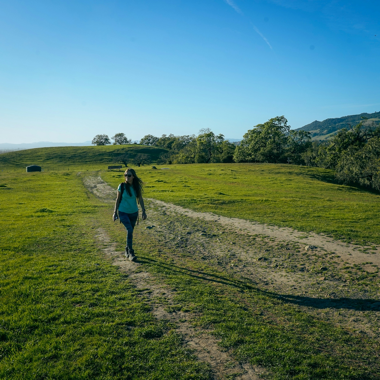 Hiker on trail at Crane Creek Regional Park in Sonoma County 