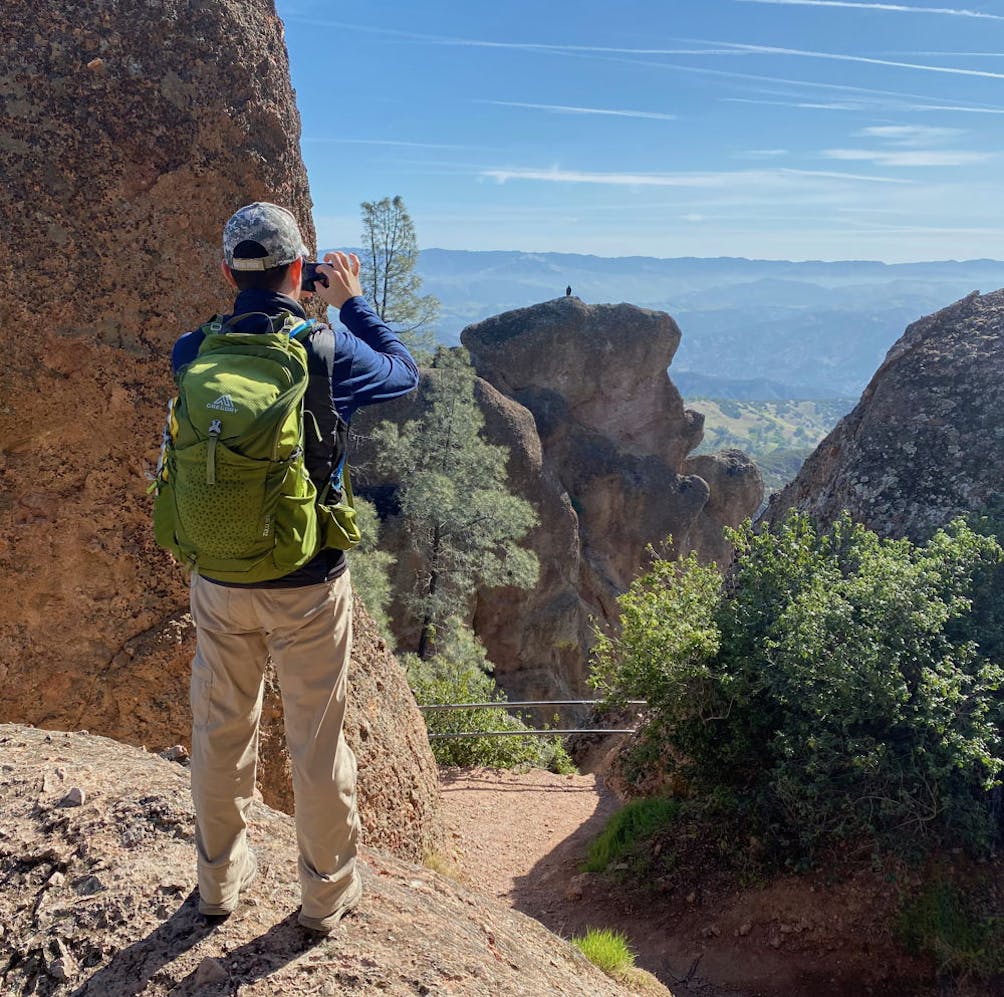 Hiker on the High Peaks Trail at Pinnacles National Park near Monterey