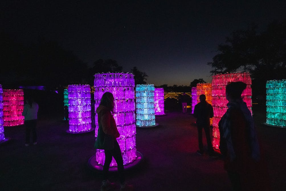 The Tower of Light colorful exhibit at Sensorio in Paso Robles