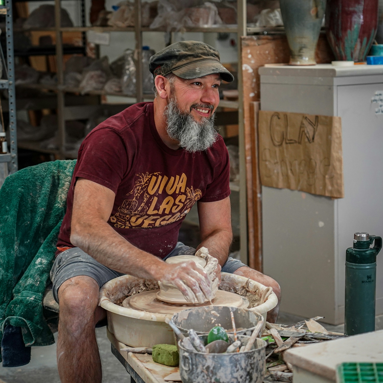 A man works some clay pottery at Wedge Ceramic Studios in Reno 