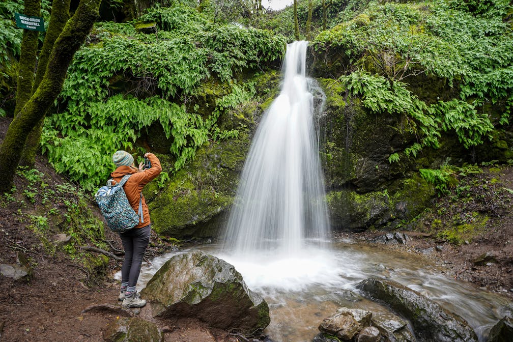 woman hiking Buck Gulch Falls Novato