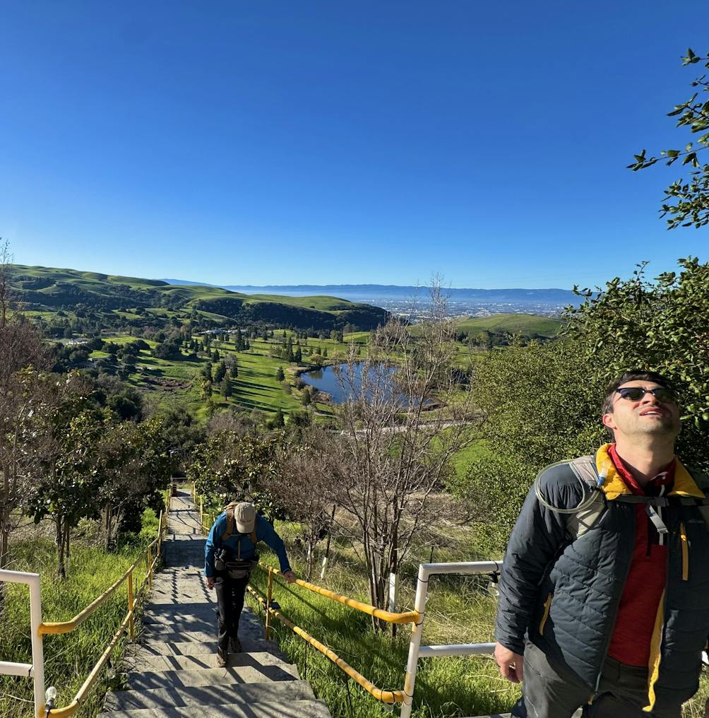 Two hikers are ascending the "Stairway to Heaven" at Dragon Mountain in Milpitas