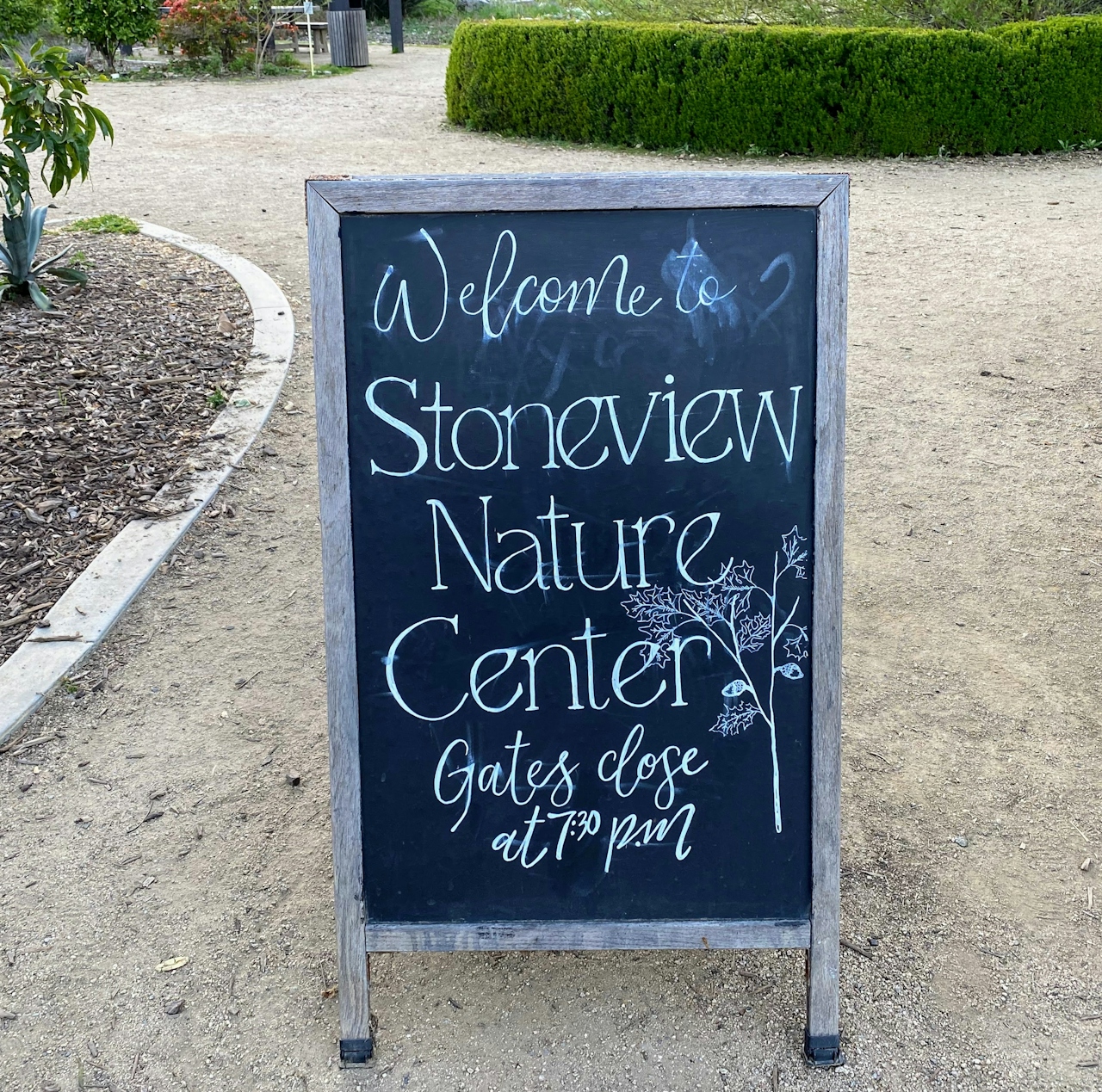 An garden entry sign for Stoneview Nature Center in Los Angeles