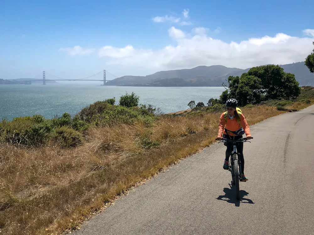Woman bike riding on Angel Island