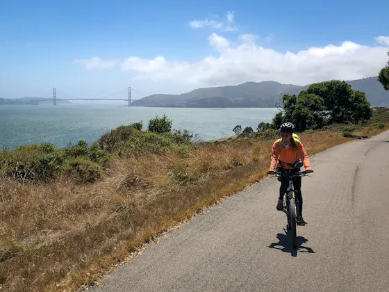 Woman bike riding on Angel Island