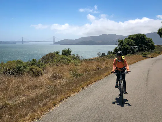 Woman bike riding on Angel Island