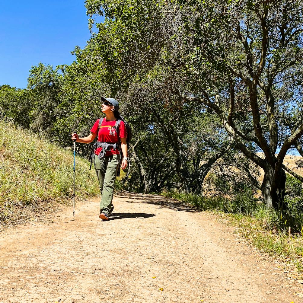 Hiker on the trail at Santa Teresa County Park in San Jose 