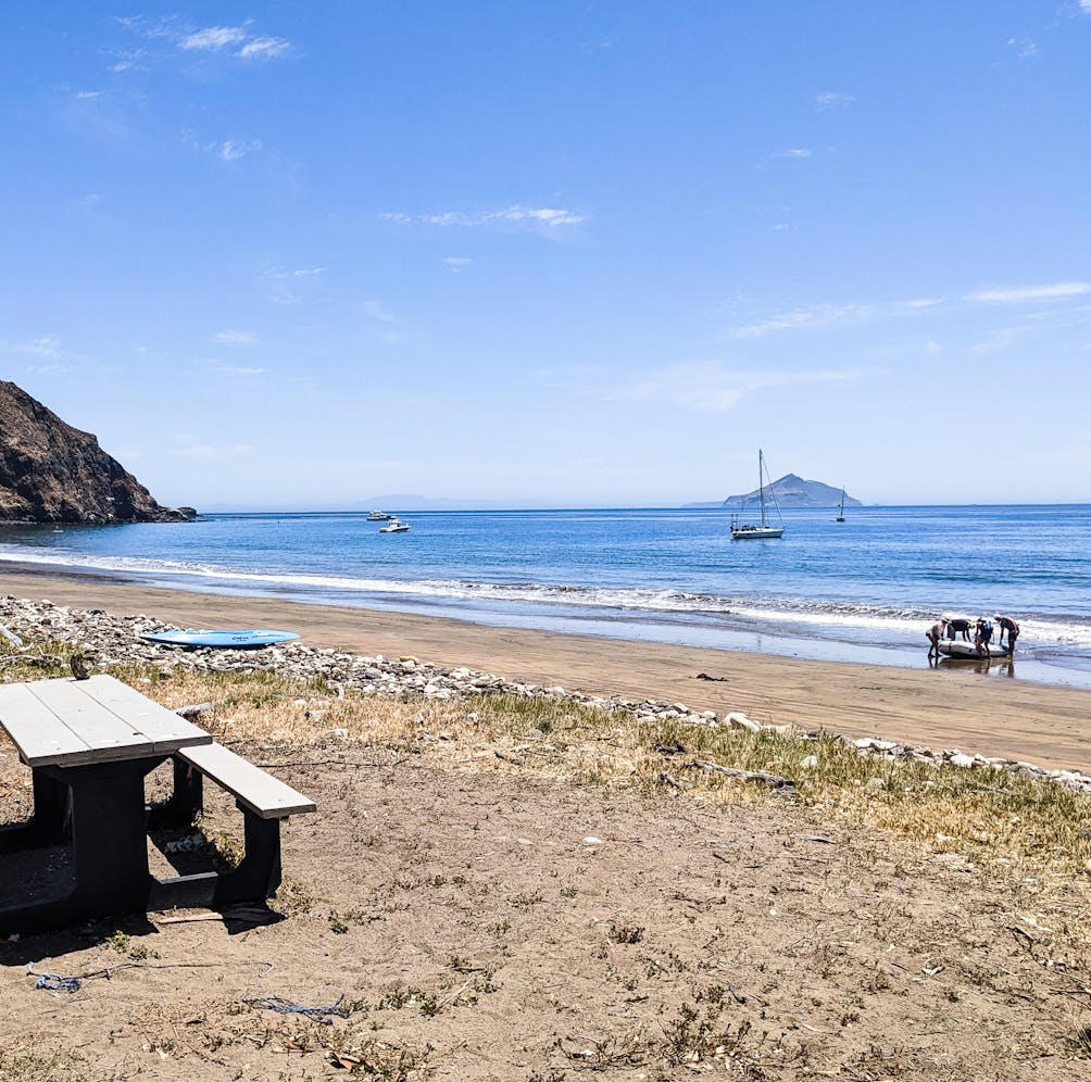 Picnic table at Smugglers Cove beach on Channel Islands National Park 