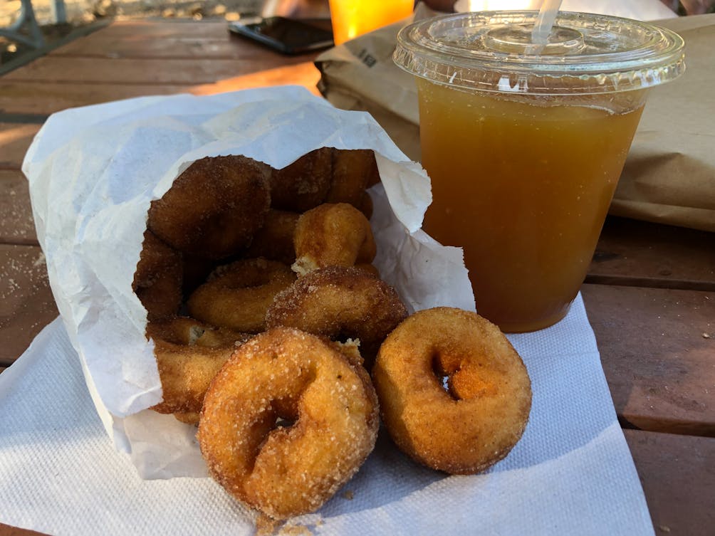 Apple cider donuts and apple cider slushy at Snowline Orchard in Yucaipa 