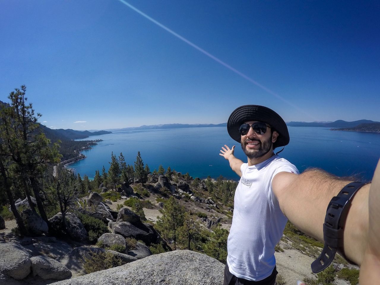 Man hiking Tunnel Creek Trail at Lake Tahoe