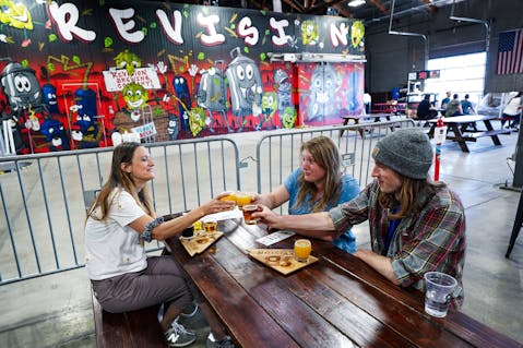 friends having beer at Revision Brewing in Sparks Nevada