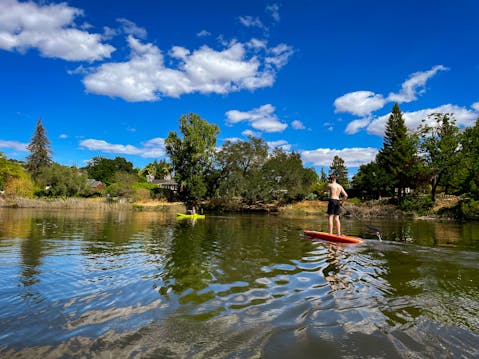 Napa Valley Paddle kayaker and paddle boarder on the Napa Valley river
