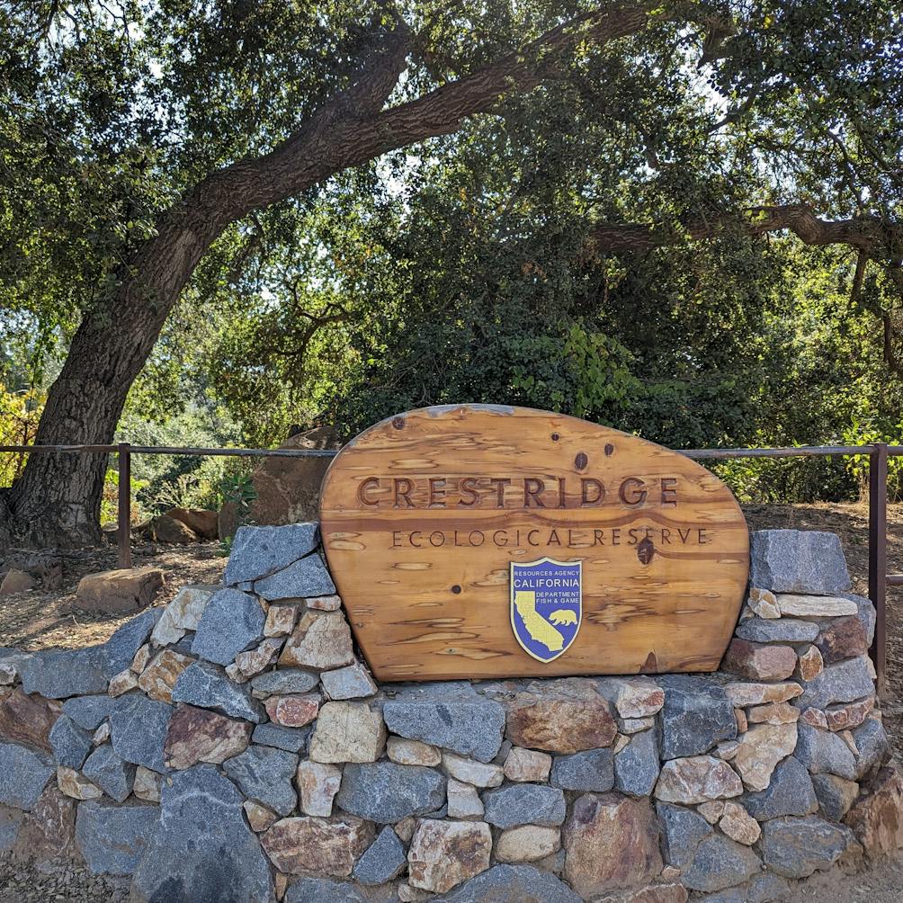 Sign for Crestridge Ecological Reserve in San Diego County