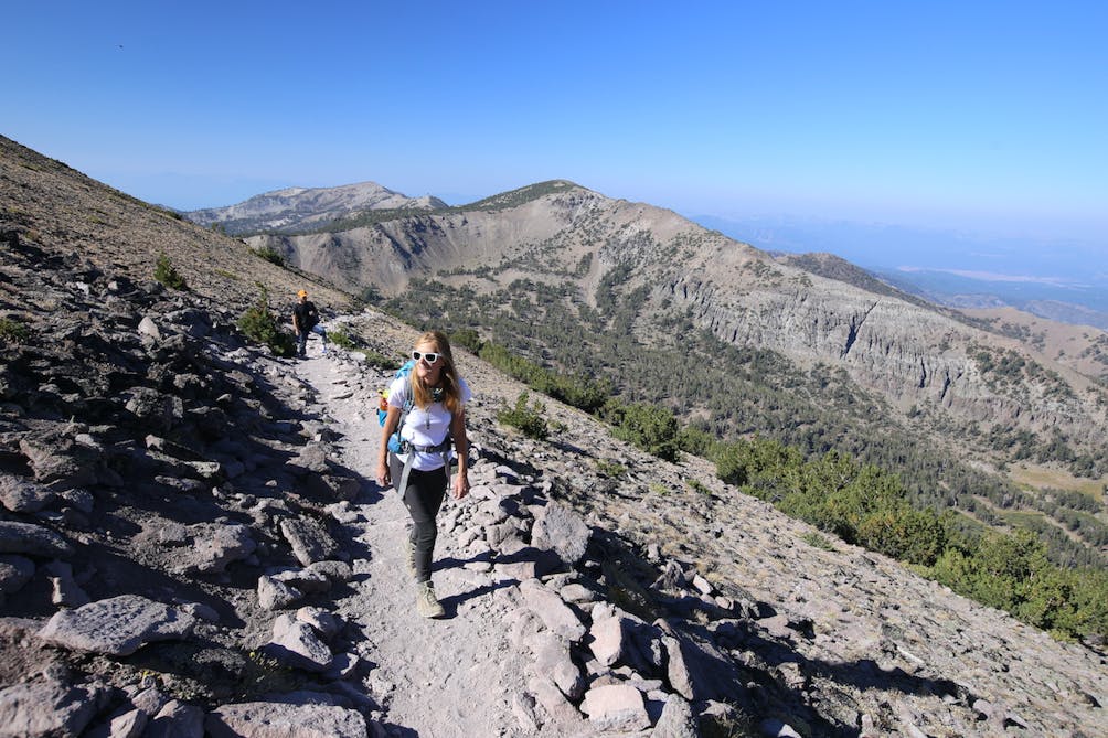 woman hiking Mount Rose by Lake Tahoe and Reno