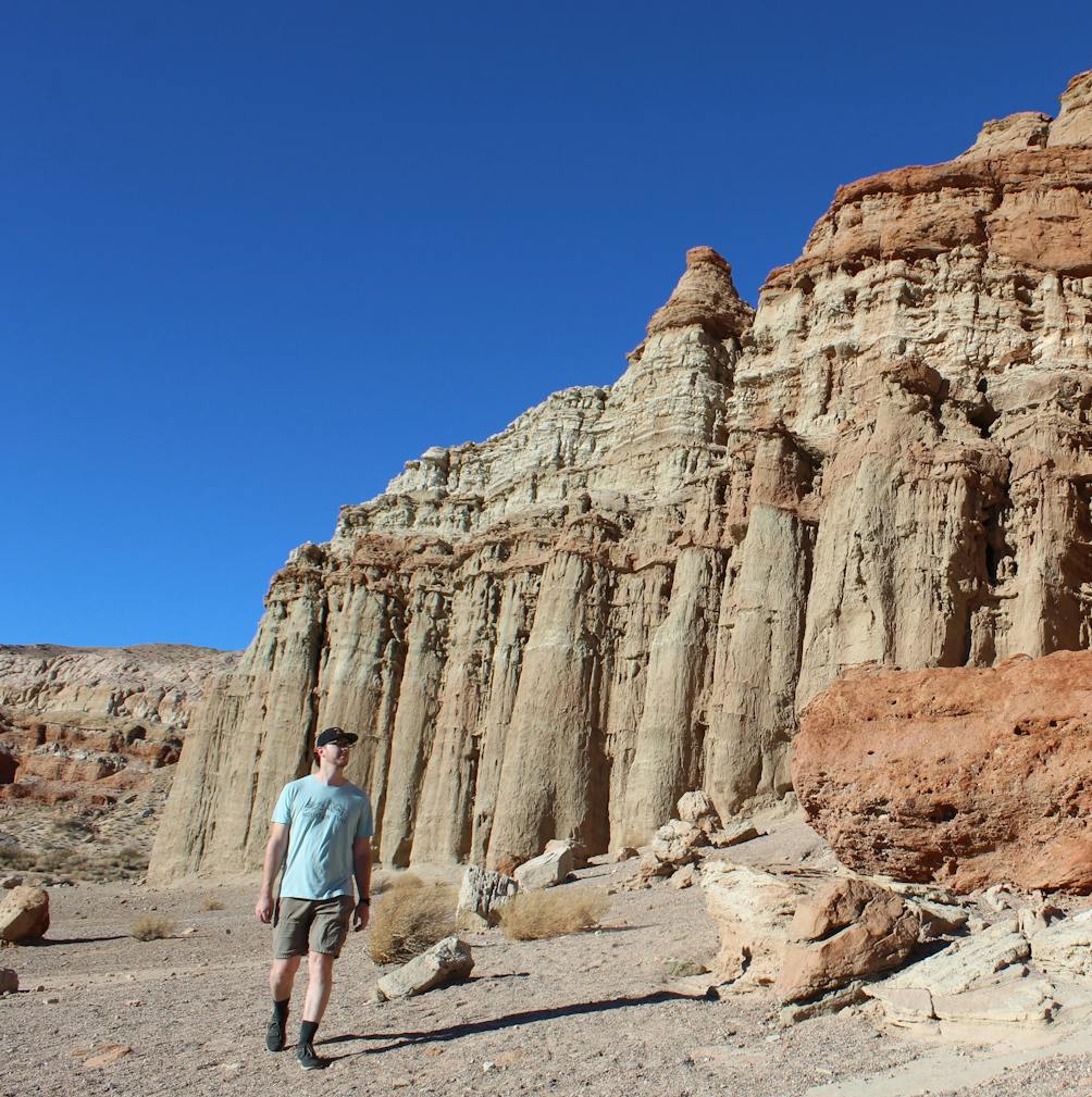 Hiker on the trail at Red Rock Canyon State Park in California 