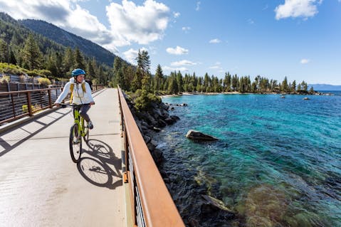 woman riding a bike in North Lake Tahoe