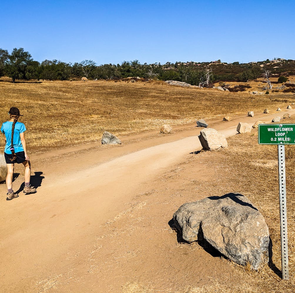 Hiker at Grasslands Preserve in northern San Diego County 